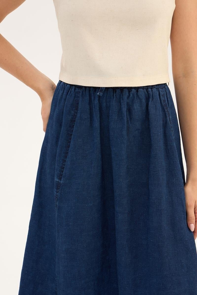 %100 Keten Denim Etek