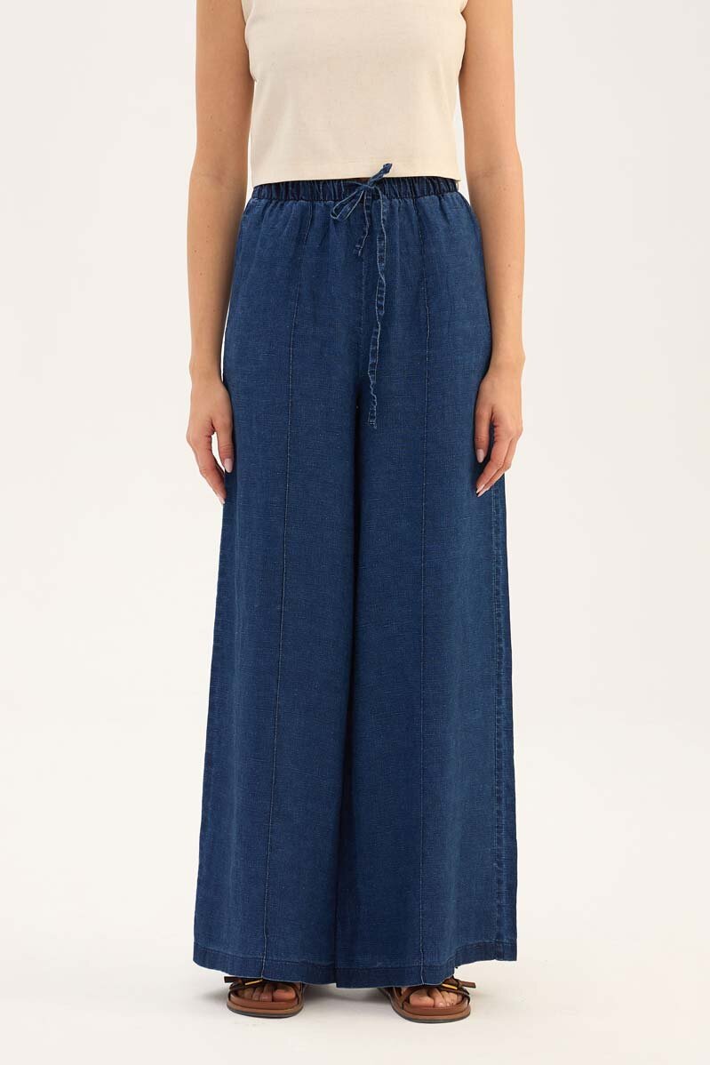%100 Keten Denim Pantolon