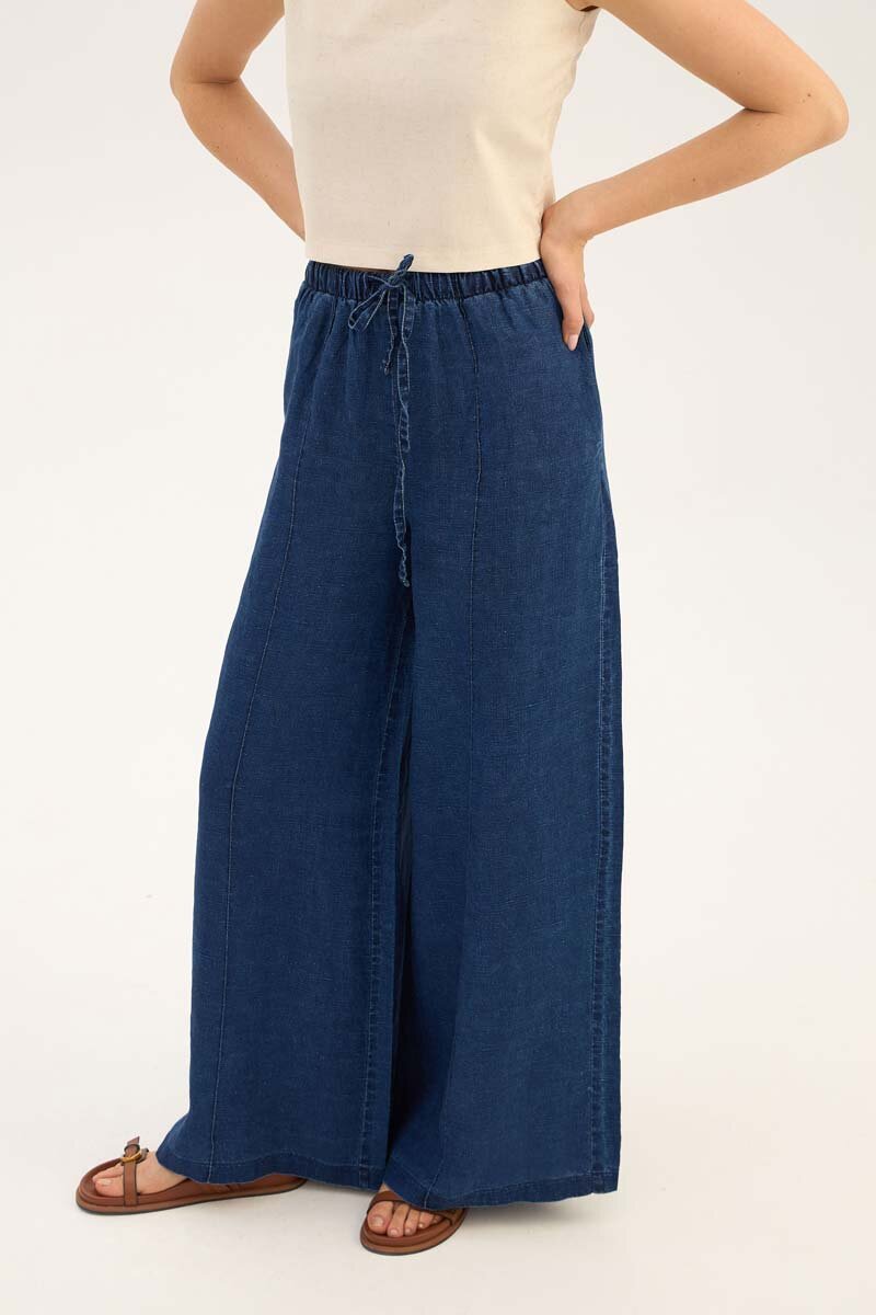 %100 Keten Denim Pantolon